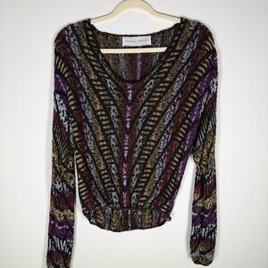 VTG Brenda French French Rags Hand Loomed 3D Knit V-Neck Sweater - Coogi Style